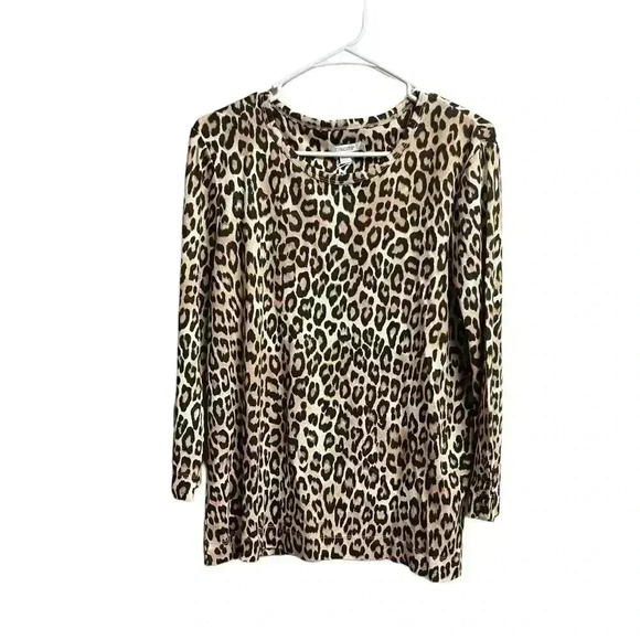 Chico's Pima Cheetah 3/4 Sleeve Everyday Tee Size 3 U.S. XL - Picture 1 of 9